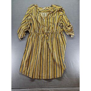 MPH Collection Womens 3X Yellow Black Striped Drawstring Waist Tunic Dress